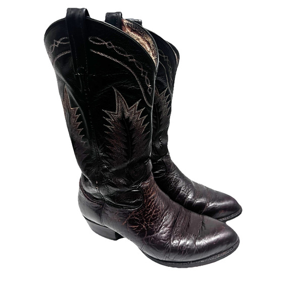 Tony Lama Vintage Cherry Black Calf Leather Western Cowboy Boots Mens US 10 main image 9